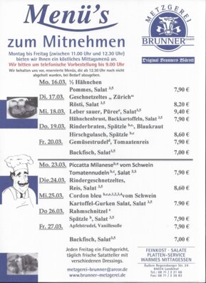 Mittagsmenü der Metzgerei Brunner