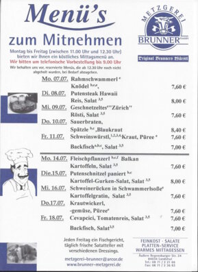 Mittagsmenü der Metzgerei Brunner