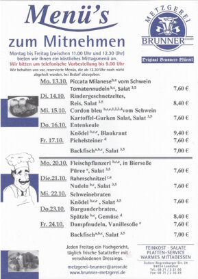 Mittagsmenü der Metzgerei Brunner