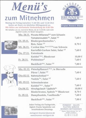 Mittagsmenü der Metzgerei Brunner