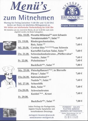 Mittagsmenü der Metzgerei Brunner